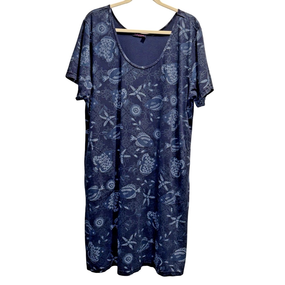 Fresh Produce Blue Dress Made in USA Cotton Short Sleeve Size XL Beachy Resort